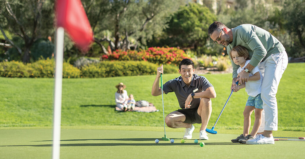 associate golfing with guest